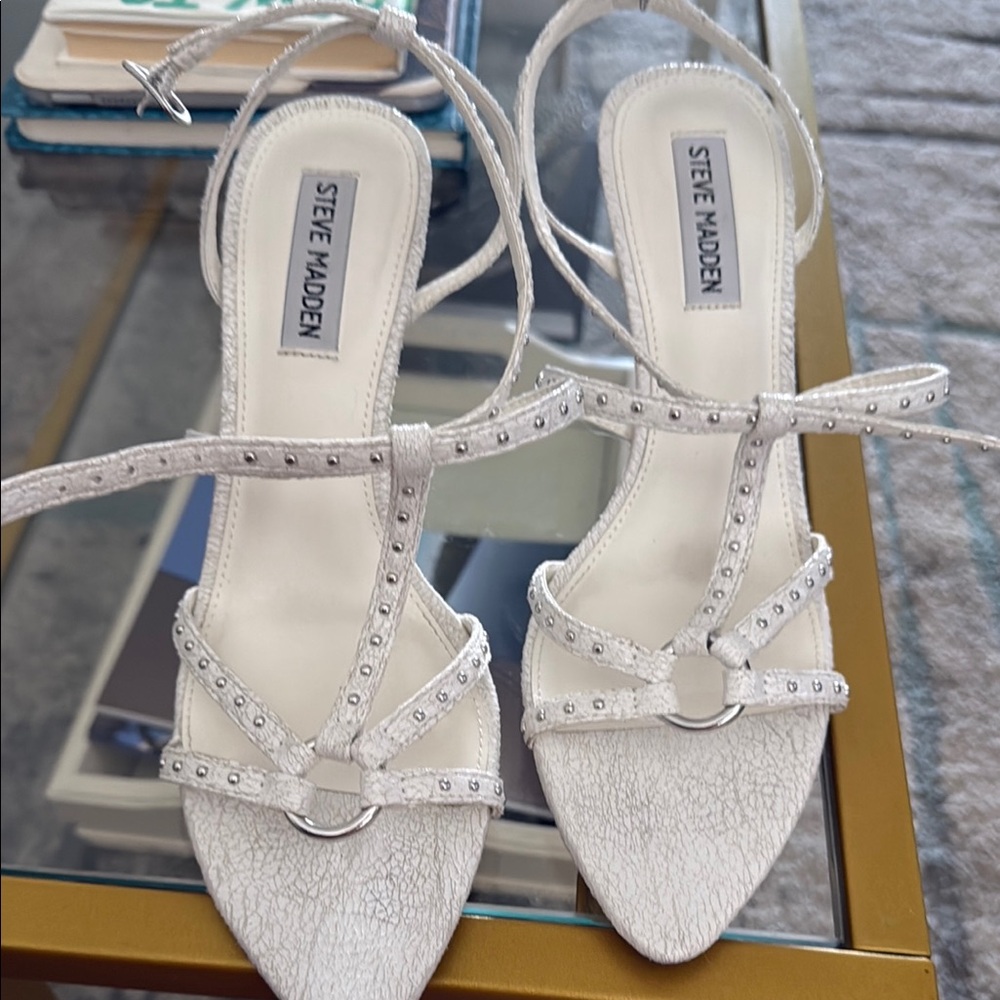 Steve Madden White Crystal Embellished Sandals